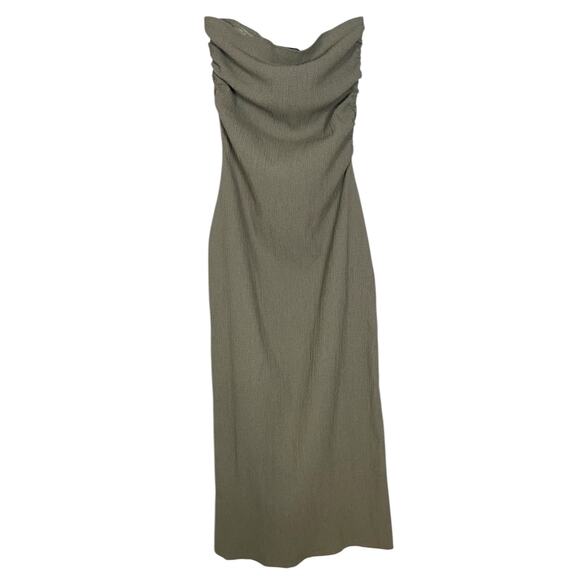 ZARA Green Textured Ruched Strapless Bandeau Maxi Dress    Size: L - Picture 3 of 4